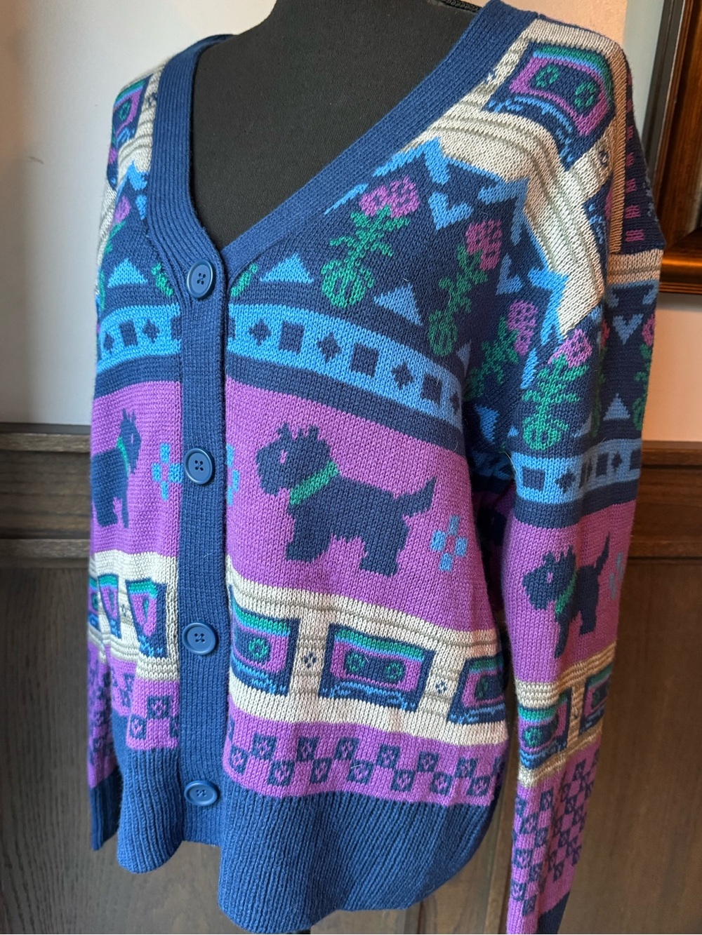Stranger Things Blue and Purple Graphic Button-Front Cardigan Sweater M - Picture 5 of 8